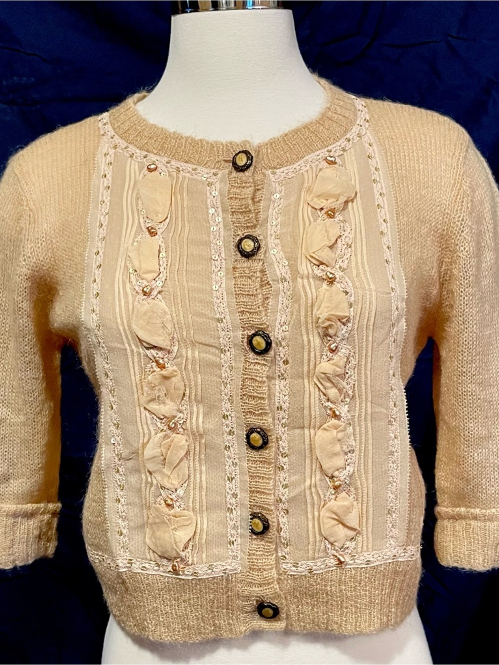 Cynthia Steffe Cream-Beige Embellished Cardigan Sweater